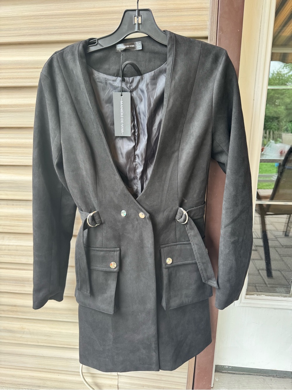 Women’s Black Suede Belted Blazer Dress